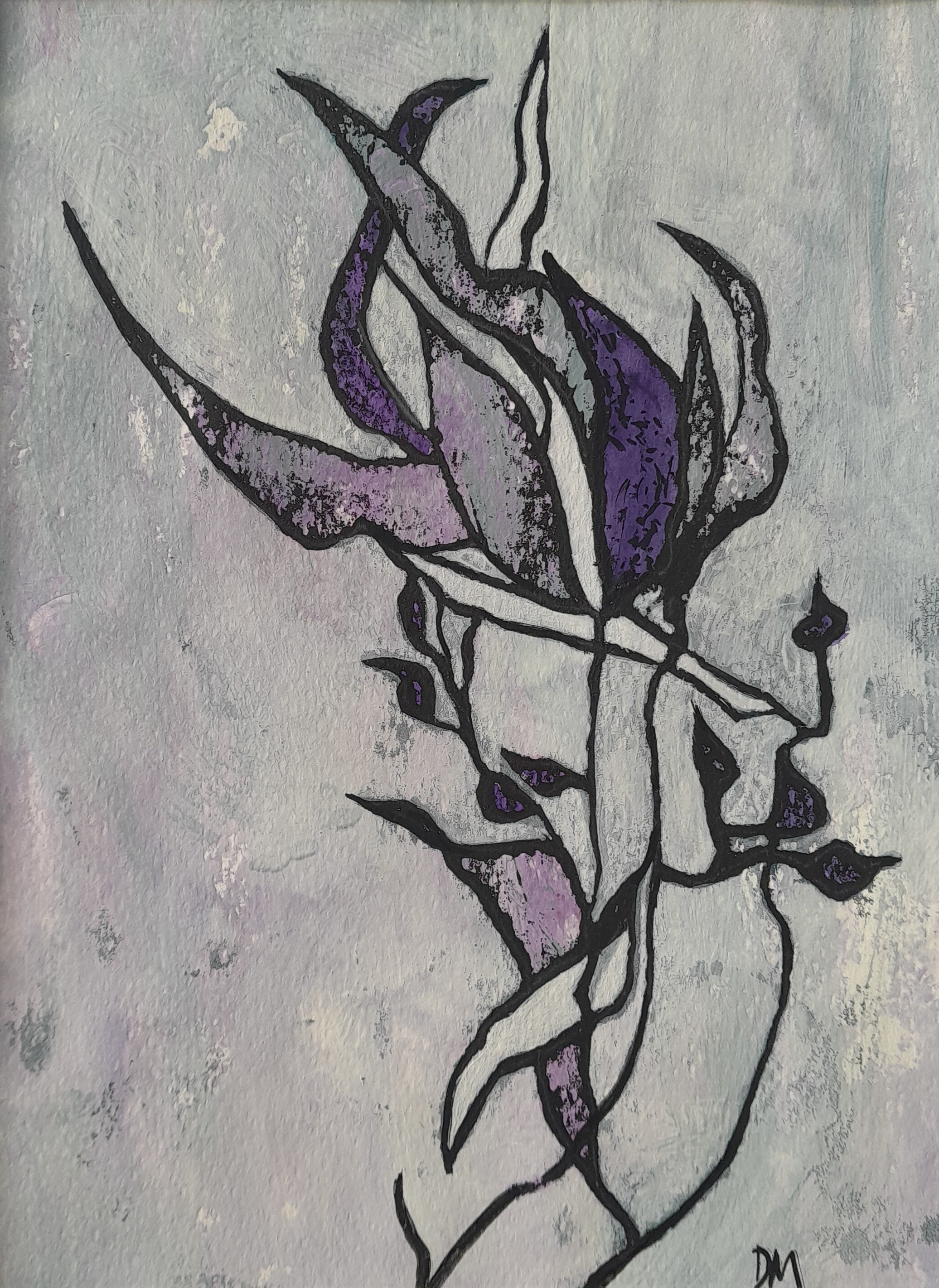 Purple Spray Back-drawn mono print and watercolour 28 x 22 cm Framed $90
