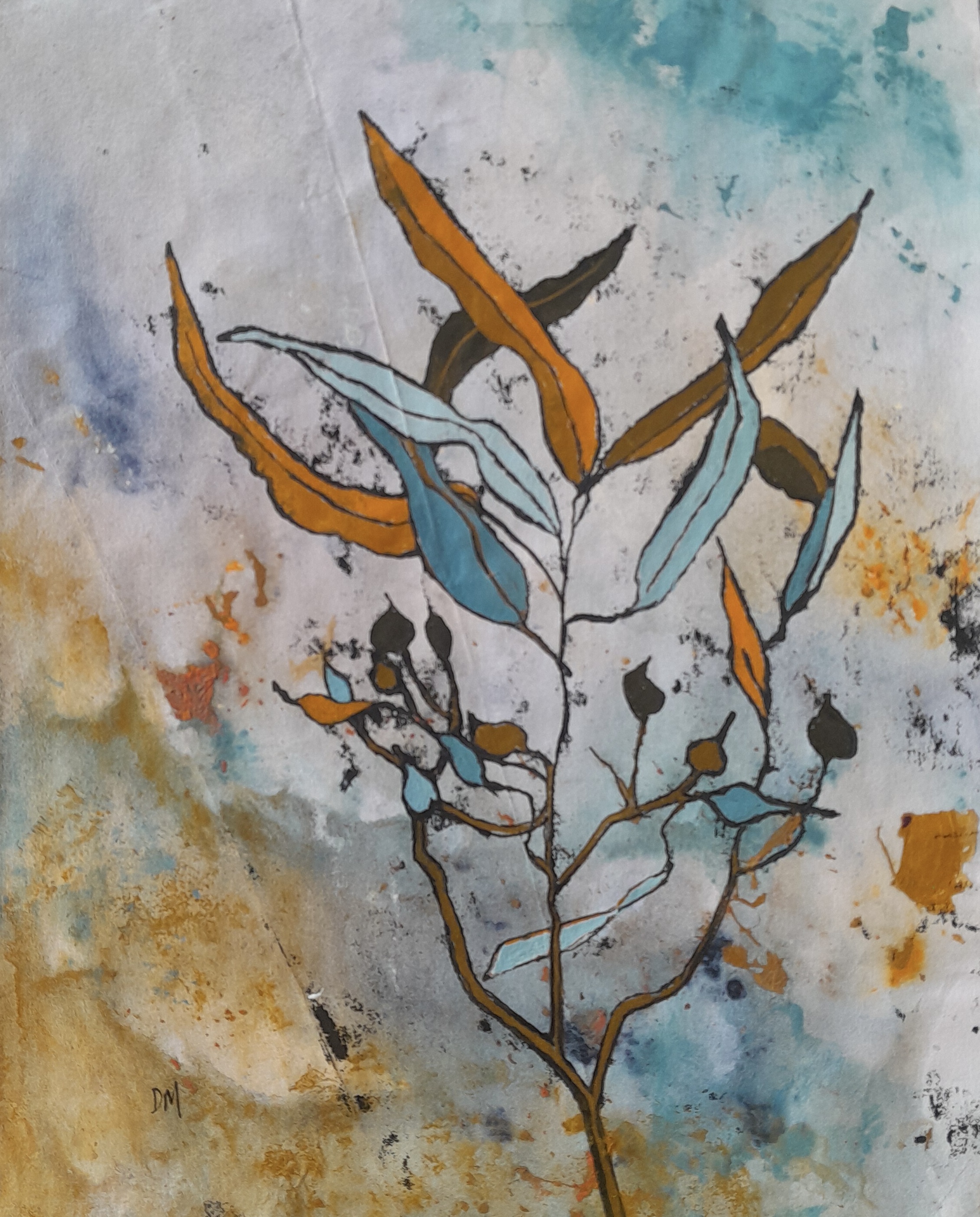 Eucalypt Sprig Ink, Acrylic on monoprint 28 x 22 cm Framed $90